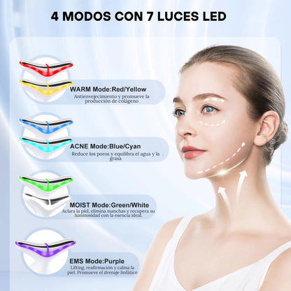 PowerLift™ 7 - Masajeador Facial EMS con 7 Luces LED y Reductor de Papada + Sérum