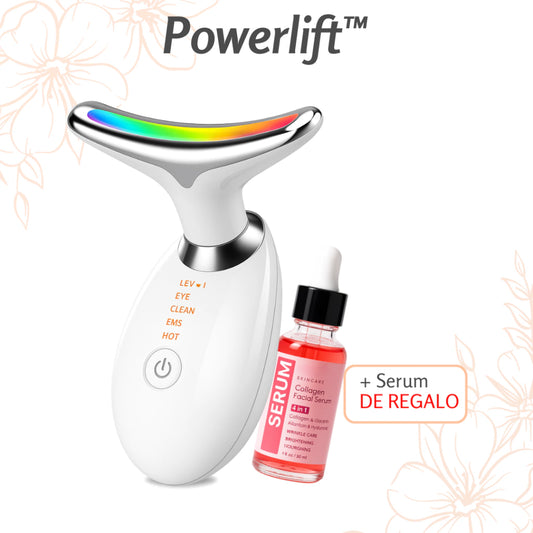 PowerLift™ 7 - Masajeador Facial EMS con 7 Luces LED y Reductor de Papada + Sérum